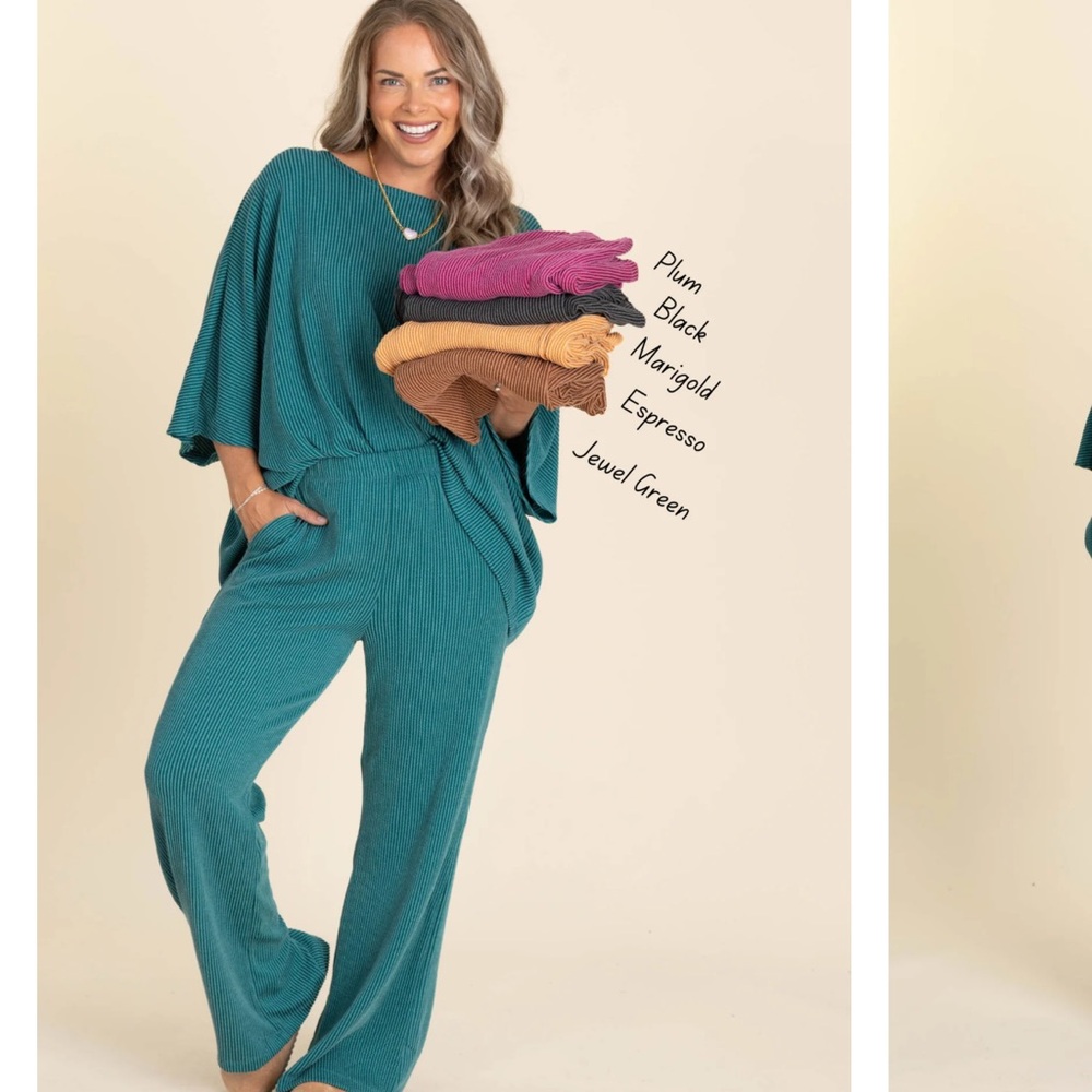 Dear Scarlett Travelers Ribbed Charcoal Wide Leg Pants & Top Set - Picture 2 of 9